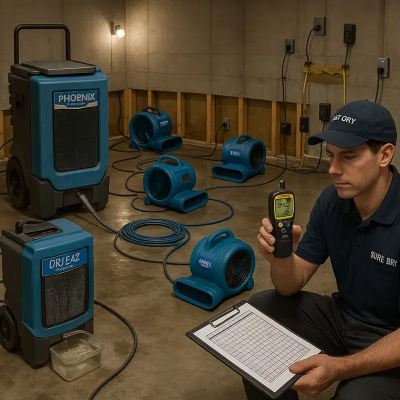 Structural Drying and Dehumidification process in Solana Beach, CA